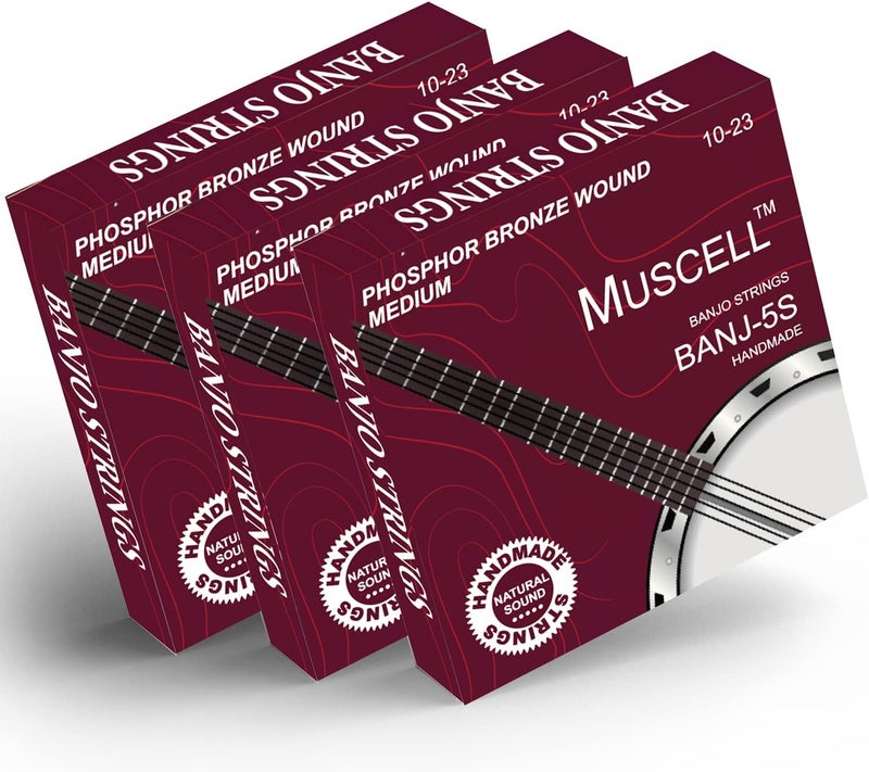 MUSCELL Banjo Strings, Handmade Phosphor Bronze 5-String Banjo Strings Ball End - 3 Packs Medium 10-23 BANJ-5S - Image 1